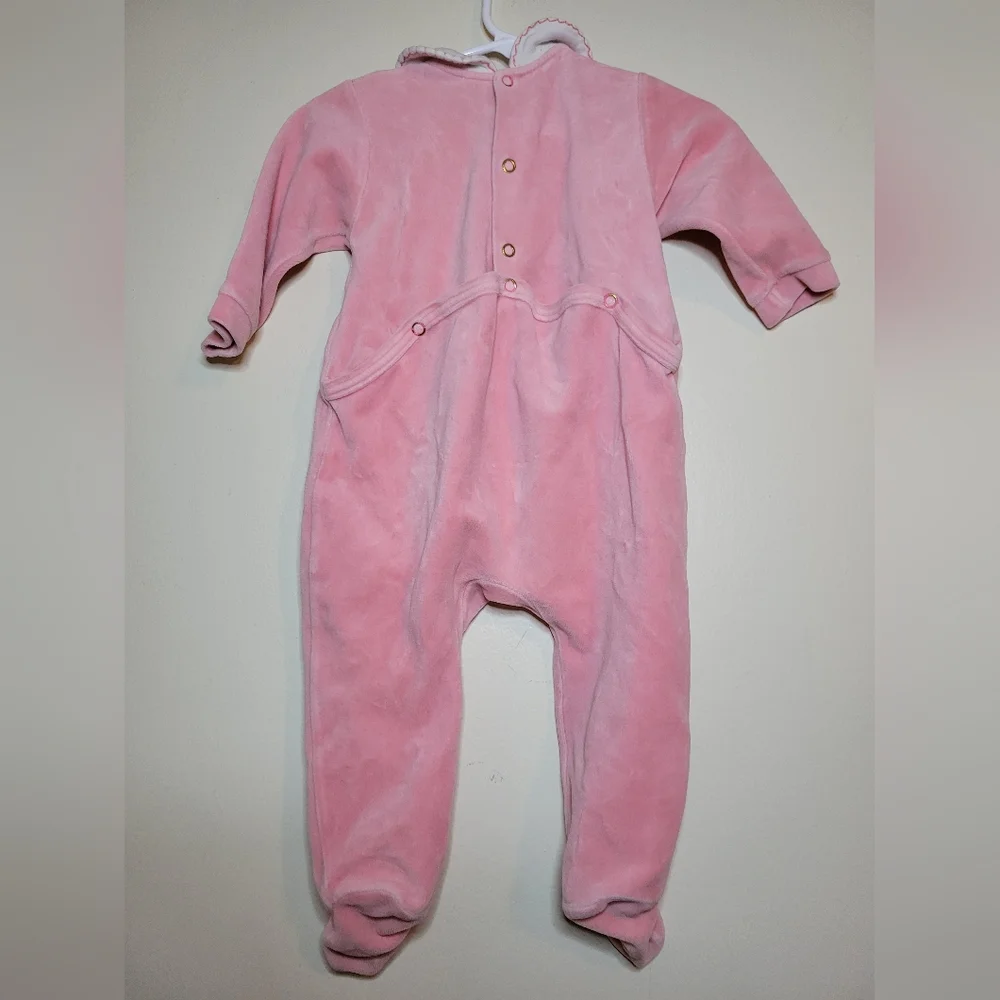 baby bear vintage French pink fleece one piece pajamas, 9 - 12 months
